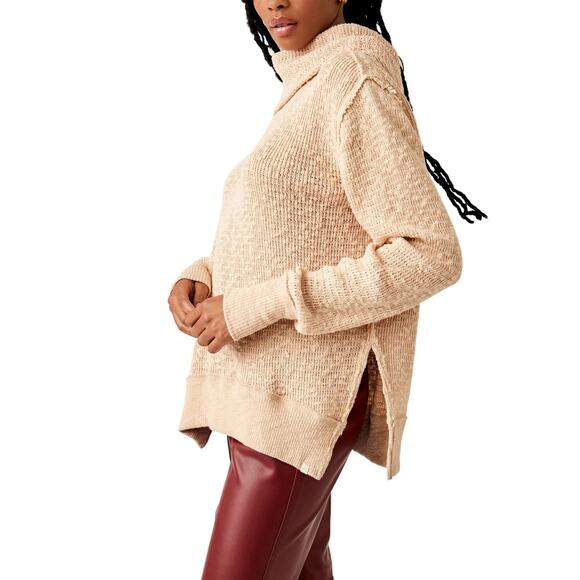 FREE PEOPLE Tommy Turtleneck Sweater Womens XS Peach Long Sleeve Nubby Knit NEW - Picture 2 of 16